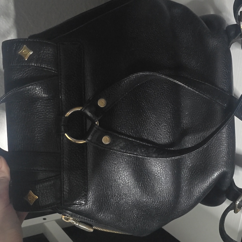 MCM Black Leather Logo Studded Backpack with Gold Hardware comes with COA - Picture 15 of 16